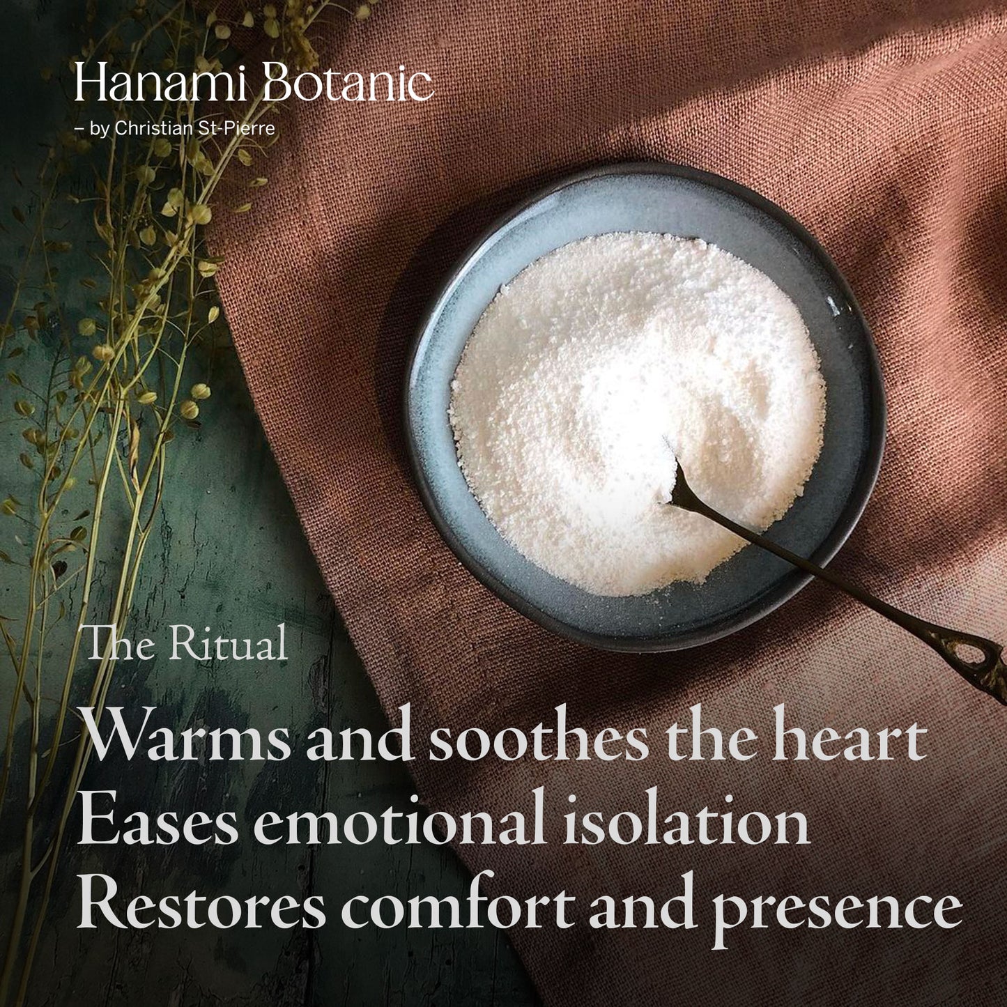Enveloping botanical bath salts with Dead Sea minerals and essential oils to comfort loneliness, calm the mind, and bring back emotional warmth.