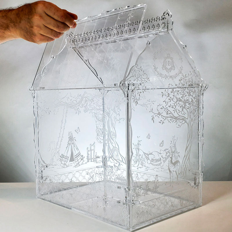 Showing how to open the roof panel of the Victorian-style terrarium for easy access and ventilation, ensuring a healthy growing environment for plants.