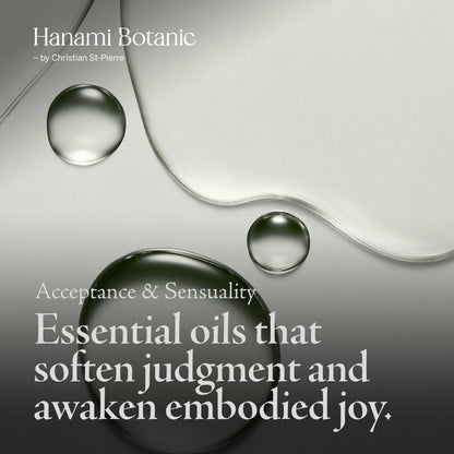Blend of Ylang-Ylang, Jasmine Grandiflorum, Cardamom, Amyris, and Rose Geranium essential oils — natural aromatherapy to restore body confidence, sensual balance, and emotional harmony.