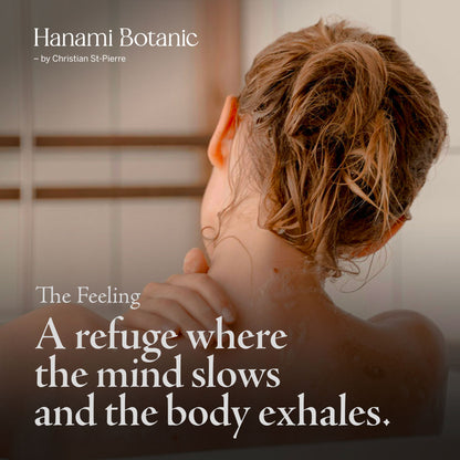 Relaxing bath ritual to ease anxiety and stress. A calming moment of stillness and self-care with essential oils.