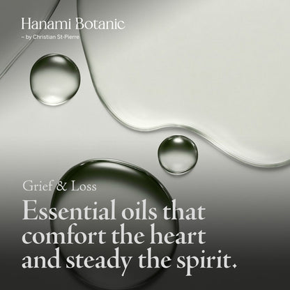 Blend of Amyris, Vetiver, Roman Chamomile, Rose Geranium, Sweet Orange, and Bulgarian Rose essential oils — natural aromatherapy to ease grief, calm emotional pain, and restore gentle warmth.