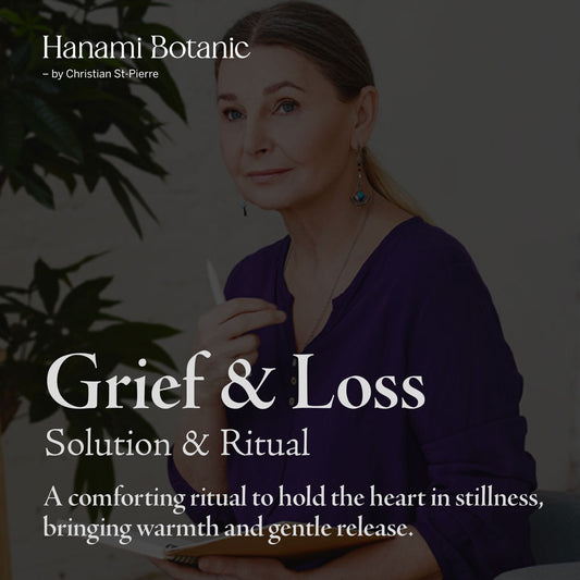 Comforting botanical bath ritual for grief and emotional healing — a tender floral blend that soothes the heart.