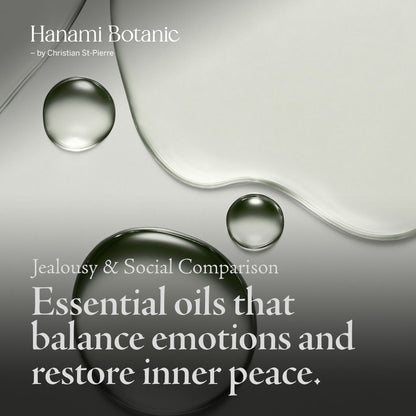 Blend of Rose Geranium, Bergamot, Patchouli, Roman Chamomile, and Amyris essential oils — natural aromatherapy to ease comparison, calm frustration, and nurture self-acceptance.