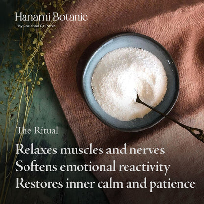 Relaxing botanical bath salts with Dead Sea minerals and essential oils to ease tension, calm the mind, and soothe the nervous system.